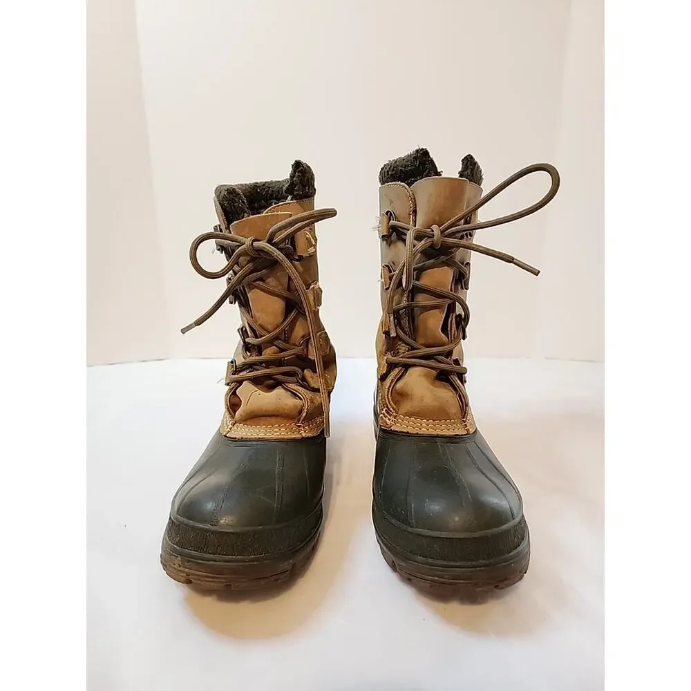 Ll Bean Mens Duck Boots Winter Insulated Size 7 Brown Leather Rubber Wool